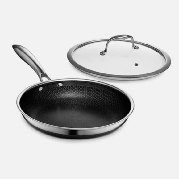 HexClad 8 Inch Hybrid Stainless Steel Frying Pan with Cooking Lid Excellent - Picture 1 of 8